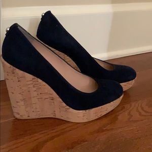 Stuart Weitzman Navy Corkswoon wedges